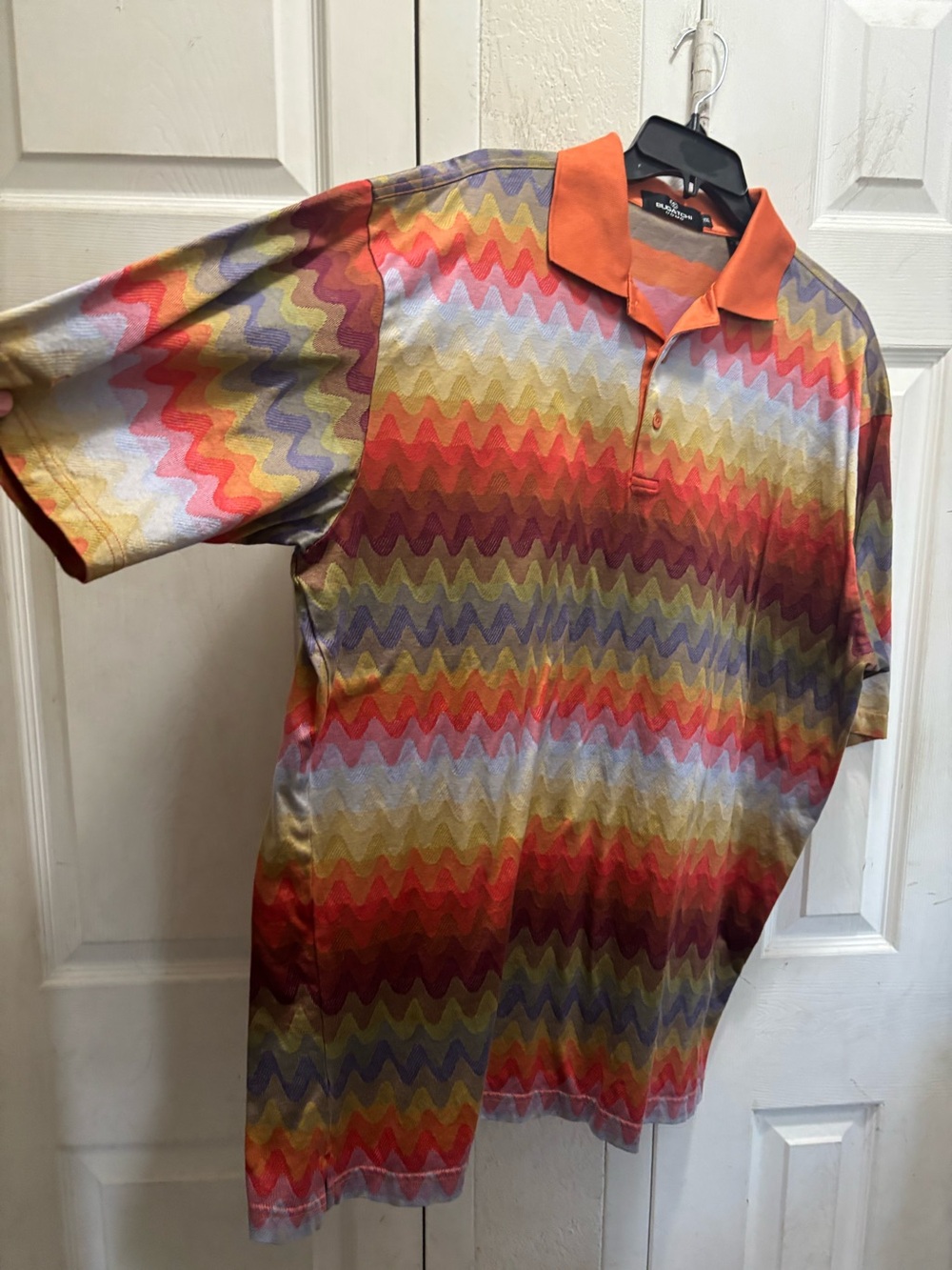 Bugatchi Multicolor Zigzag Polo with Orange Collar
